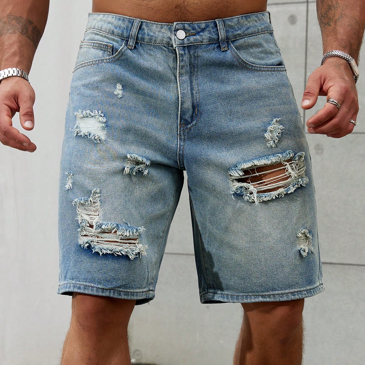 Men Fashion Jeans - Шорты мужские рваные из джинсовой ткани,