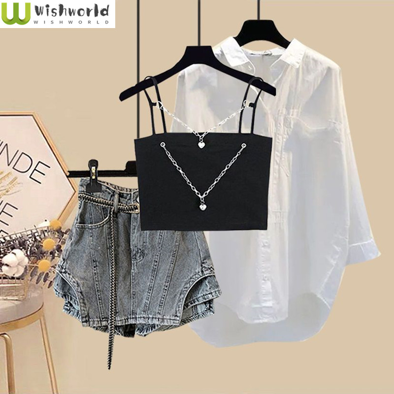 Jeans Shirt Fashion For Men - Летний женский комплект, новинка 2024, корейская