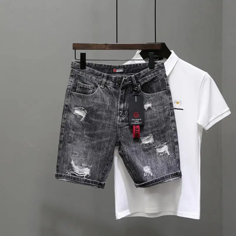 Men Fashion Jeans - Шорты мужские рваные джинсовые на пуговицах,