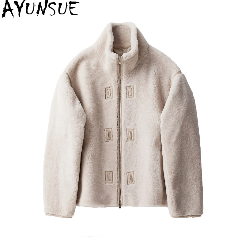 AYUNSUE натуральная овечья дуб – обзор и цена Men'S Fashion Zipper Jacket
