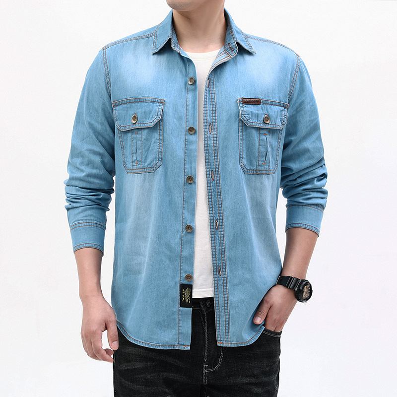 Новые модные мужские светло-го – обзор и цена Jeans Shirt Fashion For Men