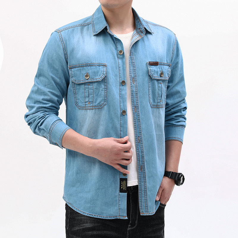 Новые модные мужские светло-го – обзор и цена Jeans Shirt Fashion For Men
