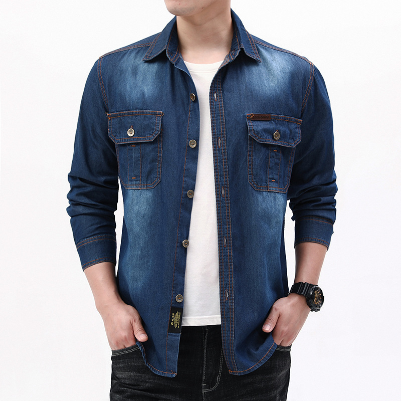 Новые модные мужские светло-го – обзор и цена Jeans Shirt Fashion For Men